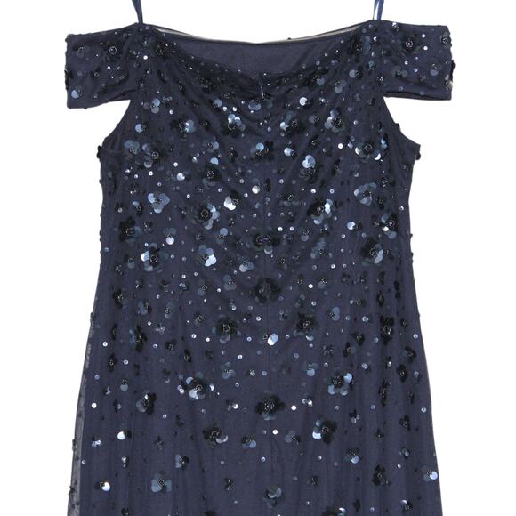 Adrianna Papell Navy Beaded Off Shoulder Formal Maxi Dress Size 14 - Picture 11 of 13